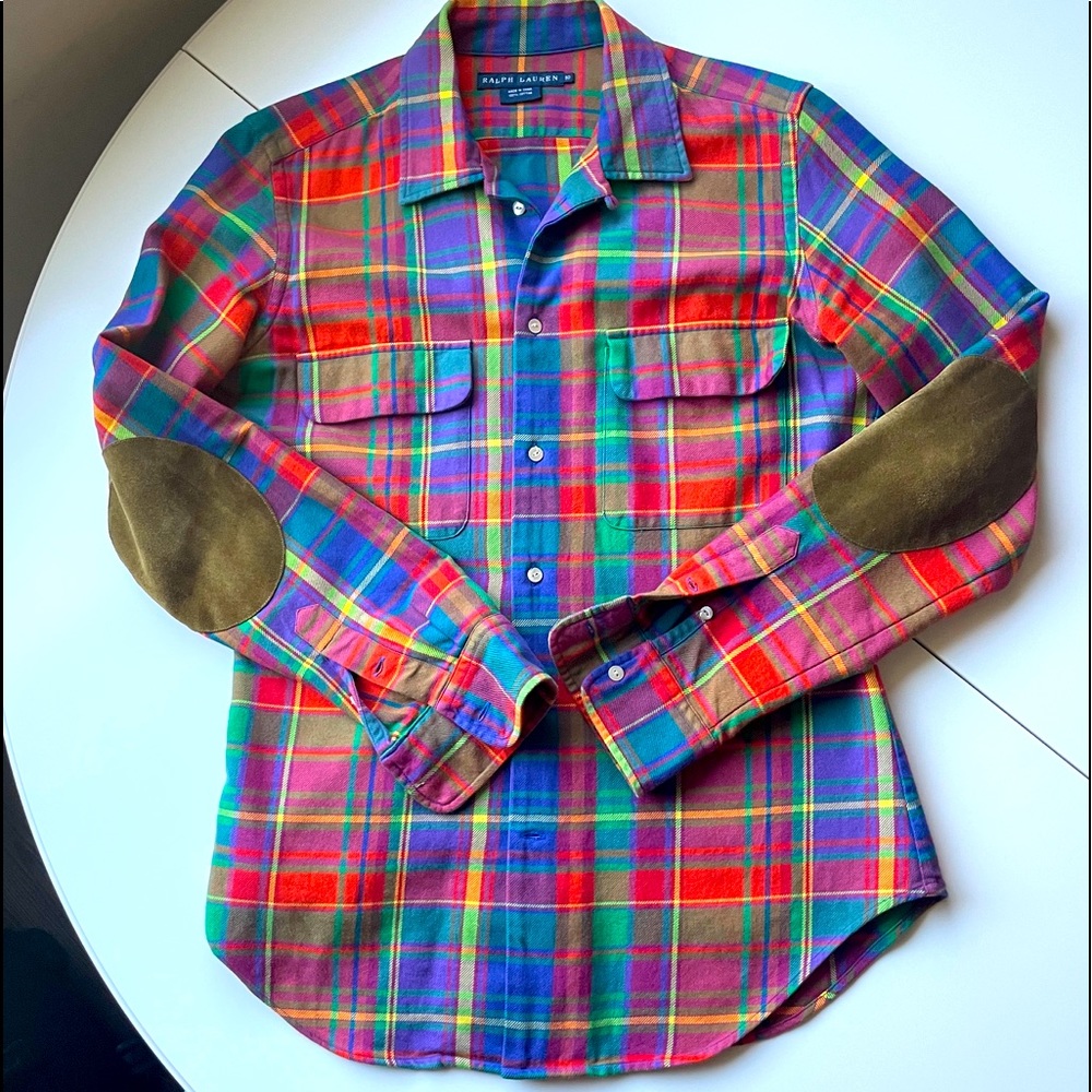 Ralph Lauren plaid shirt with leather elbows